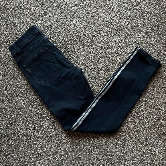 Dark Navy Blue PAIGE Hoxton Ankle Jeans Metallic Tux Stripe, Size 26 - Picture 2 of 8